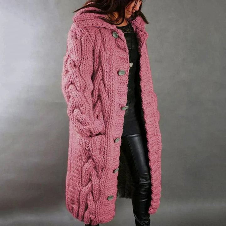 Cardigan con Bottoni in Maglia a Treccia Oversize da Donna
