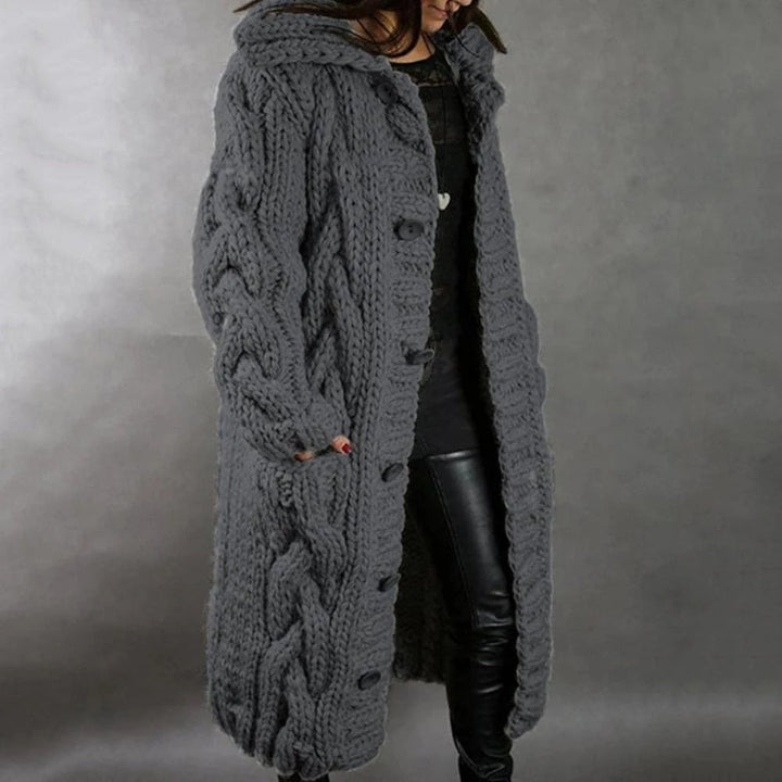 Cardigan con Bottoni in Maglia a Treccia Oversize da Donna