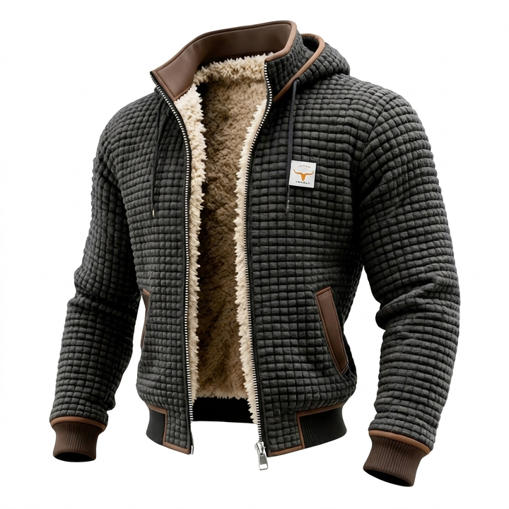 Giacca Bomber Uomo con Cappuccio, Texture Waffle e Fodera Calda