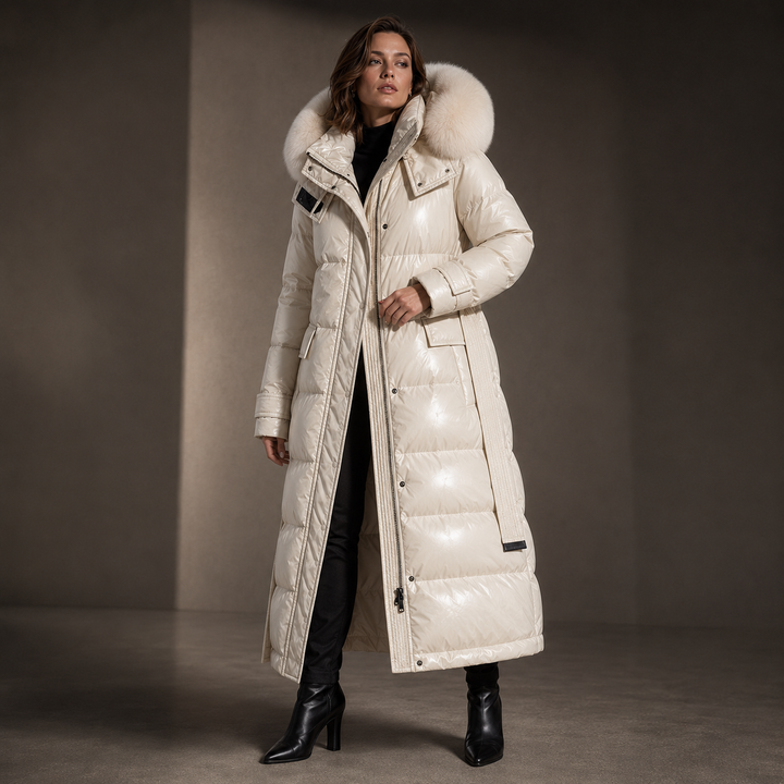 CAPPOTTO LUNGO DA DONNA IN PUFFER CON CAPPUCCIO IN FINTAPELLE