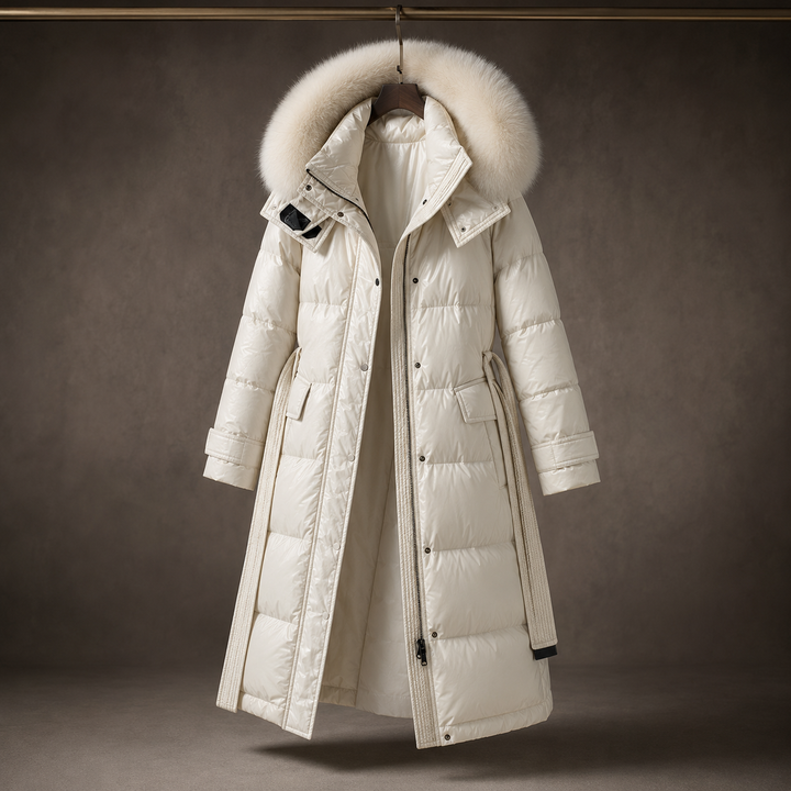 CAPPOTTO LUNGO DA DONNA IN PUFFER CON CAPPUCCIO IN FINTAPELLE
