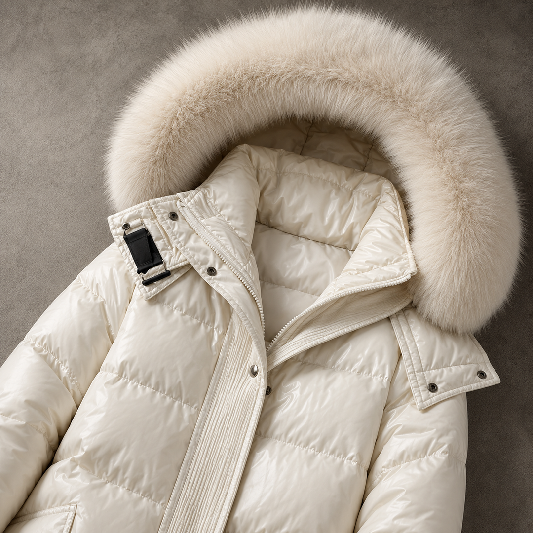 CAPPOTTO LUNGO DA DONNA IN PUFFER CON CAPPUCCIO IN FINTAPELLE