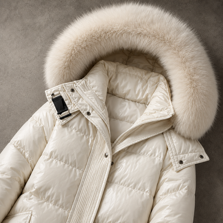 CAPPOTTO LUNGO DA DONNA IN PUFFER CON CAPPUCCIO IN FINTAPELLE