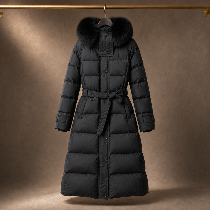 CAPPOTTO LUNGO DA DONNA IN PUFFER CON CAPPUCCIO IN FINTAPELLE