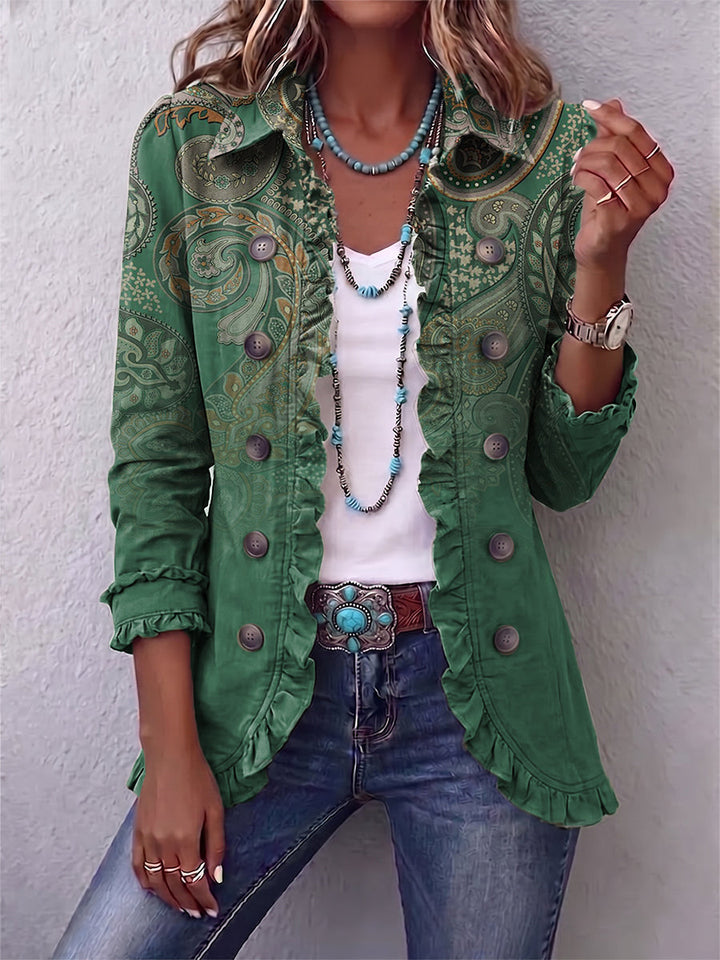 Teodora | Giacca Paisley Verde con Volant