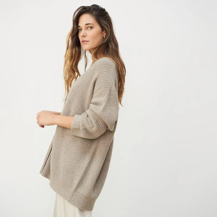 GILET A COLLO A V RIGATO PER DONNA