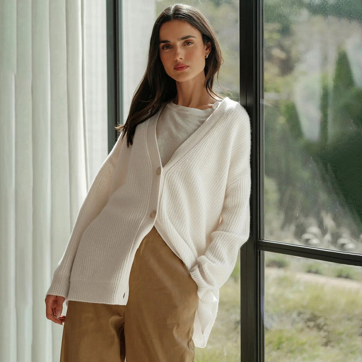 GILET A COLLO A V RIGATO PER DONNA