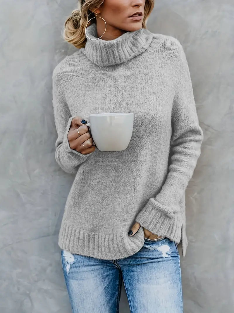 Pull col roulé donna oversize con fessure laterali