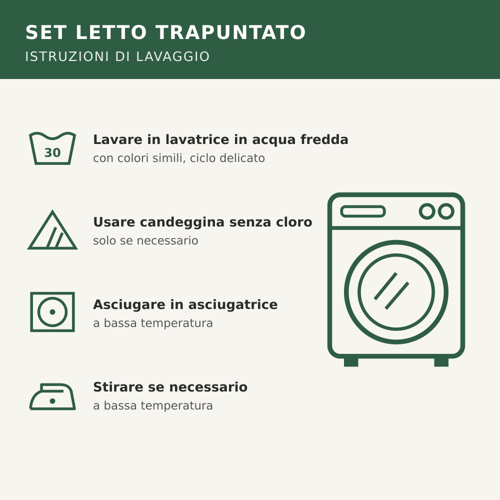 Set Letto Trapuntato - Istruzioni di lavaggio