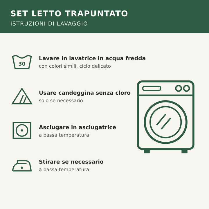 Set Letto Trapuntato - Istruzioni di lavaggio