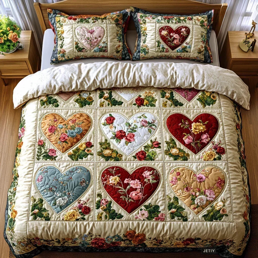 Set Letto Trapuntato 3 Pezzi | Cuori Innamorati - foto 1