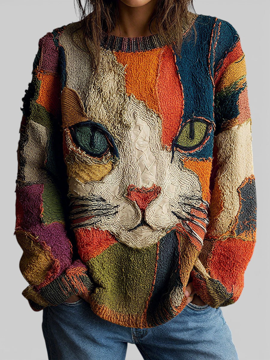 TOP CON STAMPA ARTISTICA DI GATTO PER DONNE