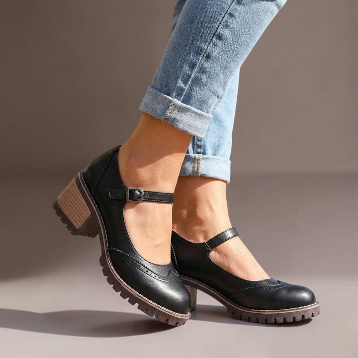 SCARPE MARY JANE DONNA ELEGANTI CON TALLONE A BLOCCO