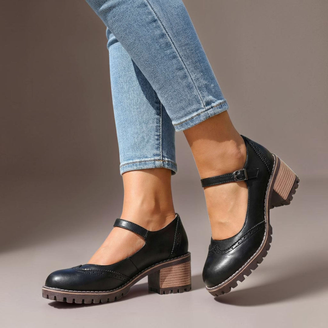 SCARPE MARY JANE DONNA ELEGANTI CON TALLONE A BLOCCO