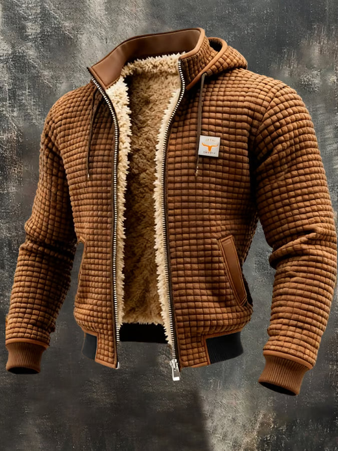 Giacca Bomber Uomo con Cappuccio, Texture Waffle e Fodera Calda