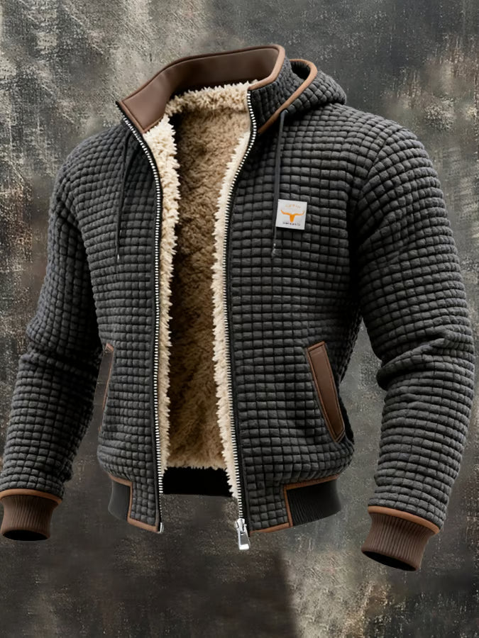 Giacca Bomber Uomo con Cappuccio, Texture Waffle e Fodera Calda