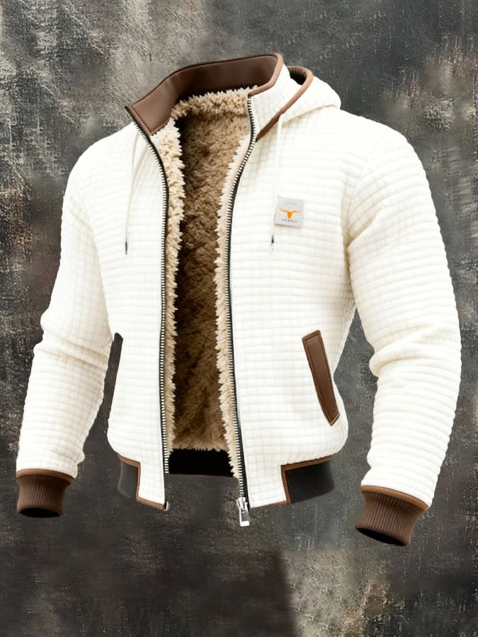 Giacca Bomber Uomo con Cappuccio, Texture Waffle e Fodera Calda