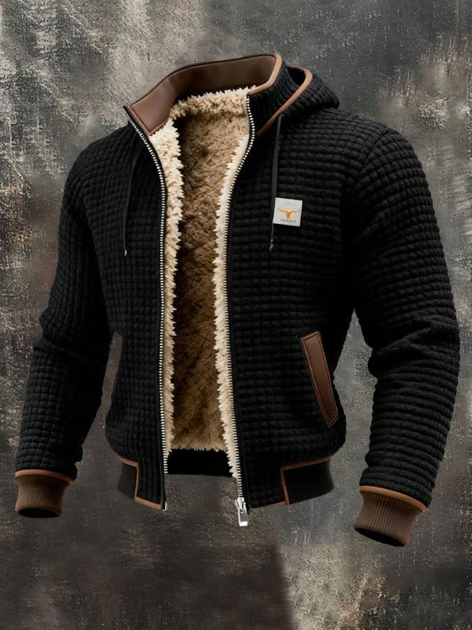 Giacca Bomber Uomo con Cappuccio, Texture Waffle e Fodera Calda