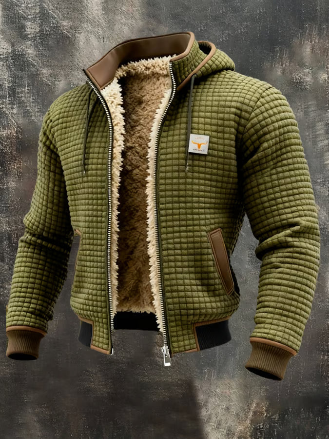 Giacca Bomber Uomo con Cappuccio, Texture Waffle e Fodera Calda