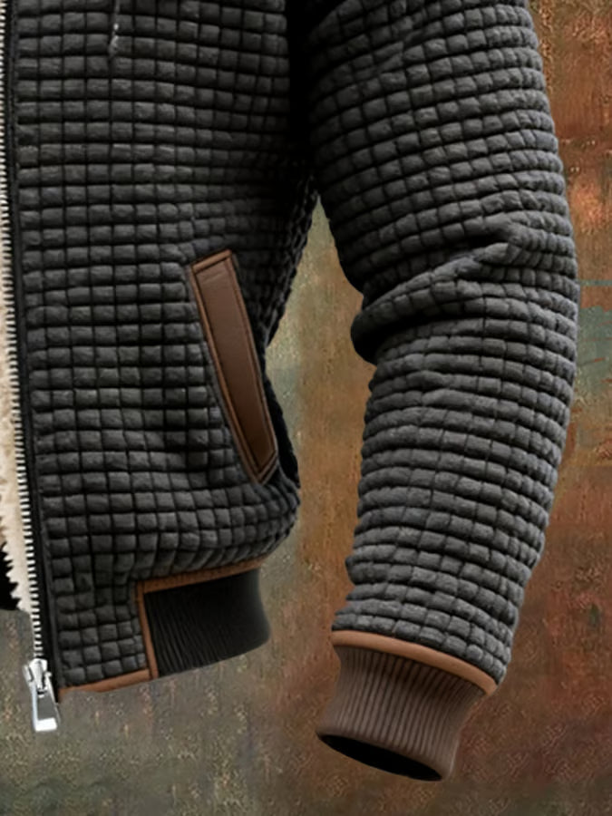 Giacca Bomber Uomo con Cappuccio, Texture Waffle e Fodera Calda