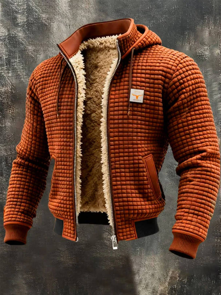 Giacca Bomber Uomo con Cappuccio, Texture Waffle e Fodera Calda