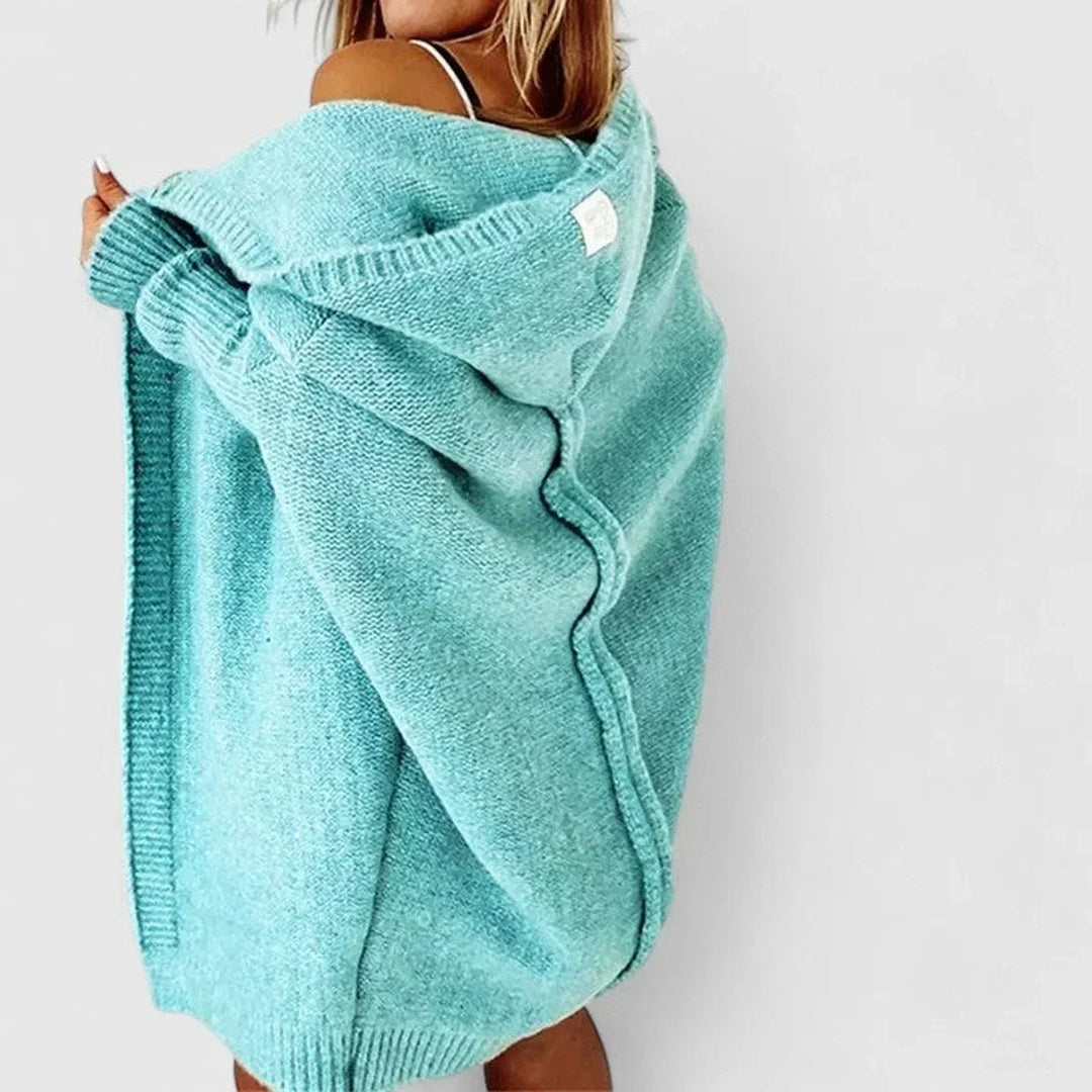 CARDIGAN DONNA OVERSIZED CON CAPPUCCIO IN MAGLIA SPESSA