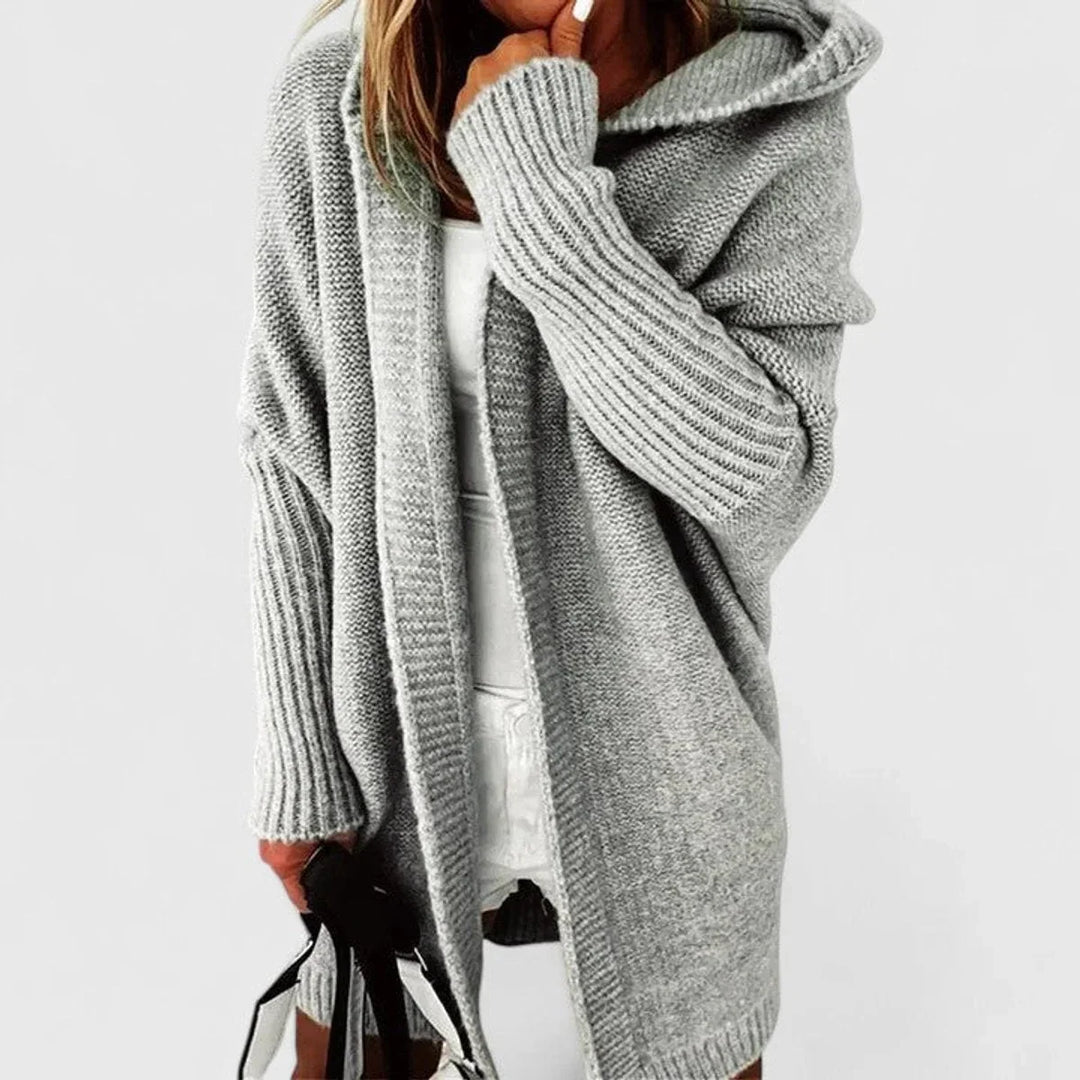 CARDIGAN DONNA OVERSIZED CON CAPPUCCIO IN MAGLIA SPESSA