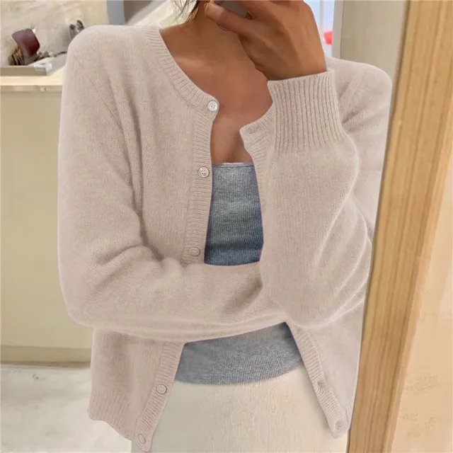 Cardigan da donna in maglia morbida con bottoni e scollo rotondo