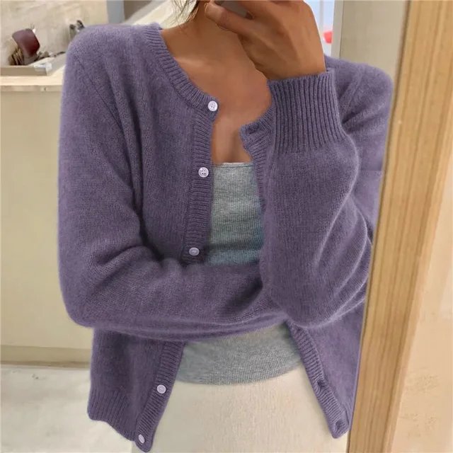 Cardigan da donna in maglia morbida con bottoni e scollo rotondo