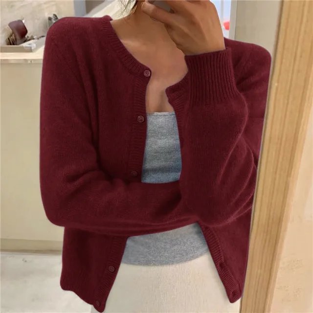 Cardigan da donna in maglia morbida con bottoni e scollo rotondo